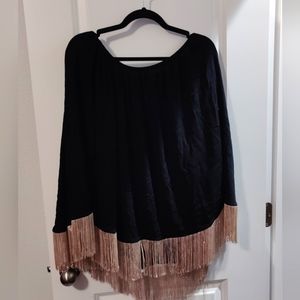 Black Shirt with Beige Tassels